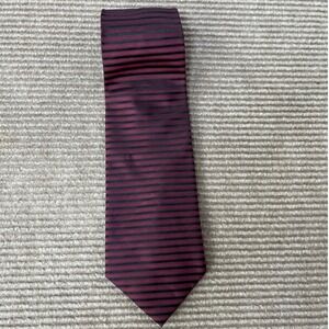 Harve Benard Silk Tie Mens Burgundy Black Horizontal Stripe Handmade Necktie